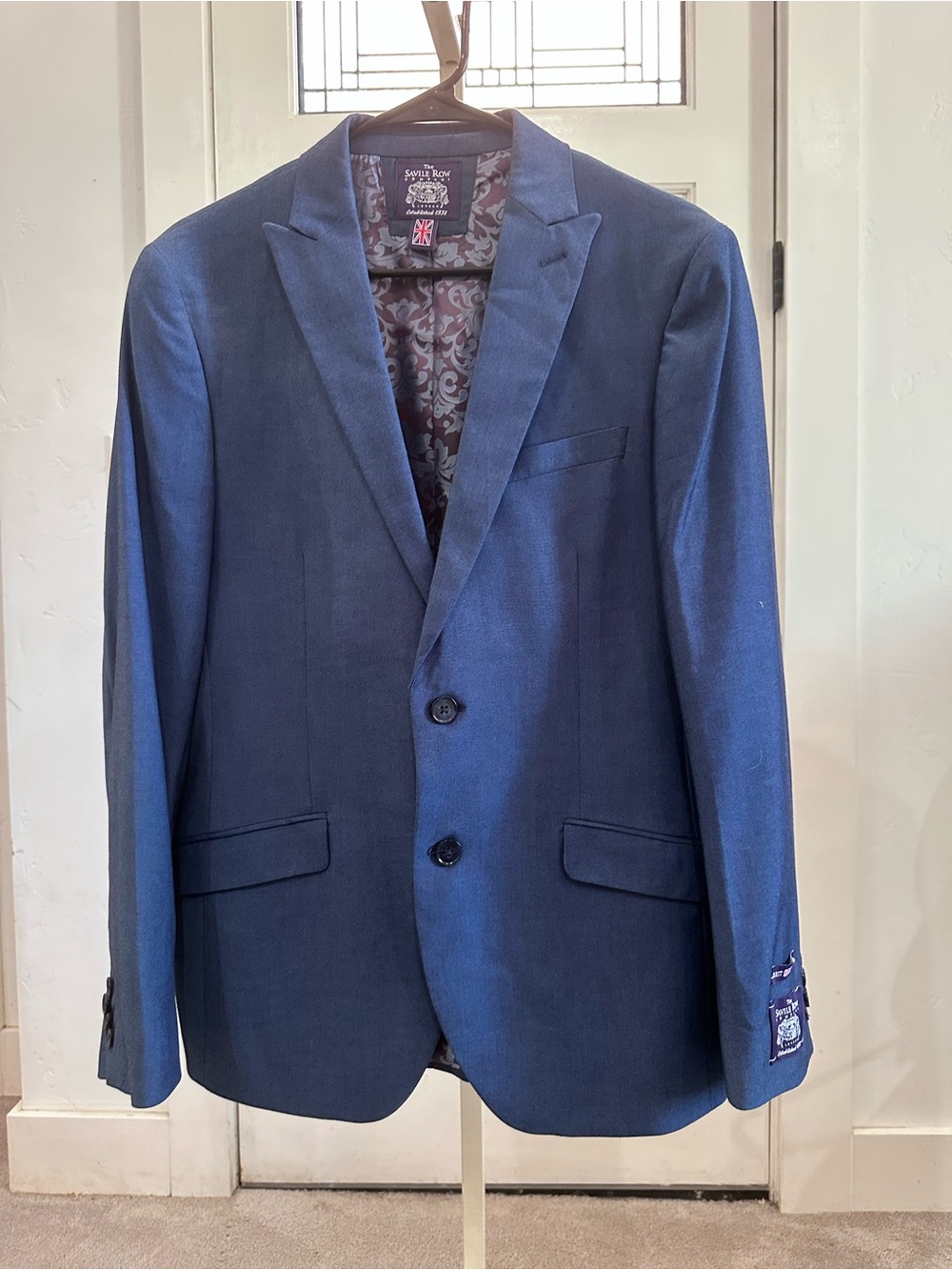 The Saville Row Co Men's Blue Two-Button Blazer 40R